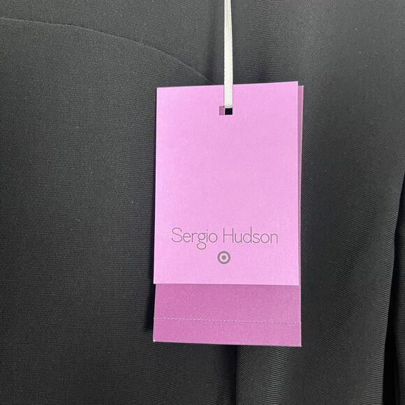 Sergio Hudson x Target Sheath Midi Dress Sz XS Black Stretch Shoulder Pads Slit - Picture 7 of 12